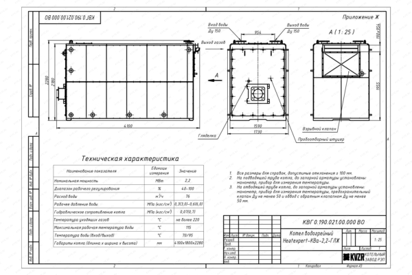 Чертеж котла КВа 2.2 ГЛЖ